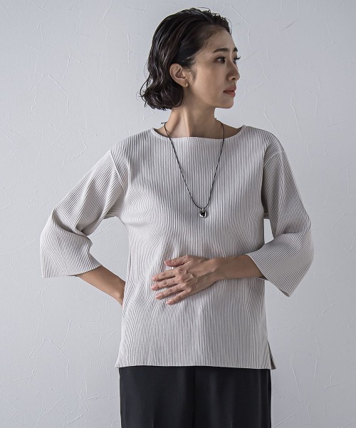 la.f…(ラエフ)の「"体型を気にせず着られる"リブカットソー≪手洗い可能≫(Tシャツ/カットソー・レディース・ホワイト/ベージュ・9号)」の5枚目の写真