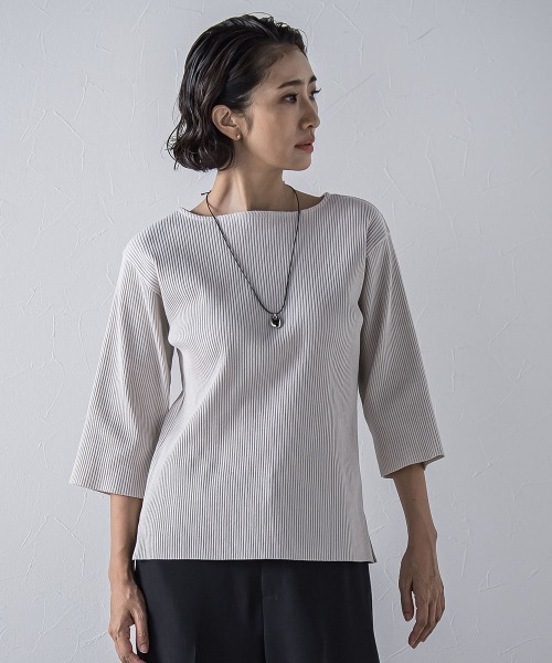 la.f…(ラエフ)の「"体型を気にせず着られる"リブカットソー≪手洗い可能≫(Tシャツ/カットソー・レディース・ホワイト/ベージュ・9号)」の6枚目の写真