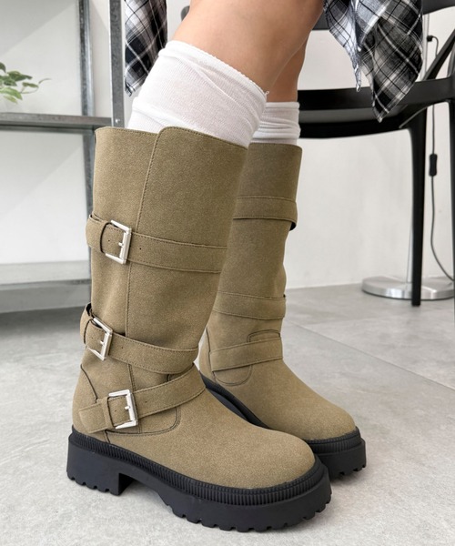 WEGO(ウィゴー)の「WEGO/サイドベルトロングブーツ(ブーツ・レディース・ブラック/ベージュ・SMALL/MEDIUM/LARGE)」の2枚目の写真