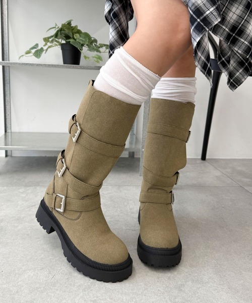 WEGO(ウィゴー)の「WEGO/サイドベルトロングブーツ(ブーツ・レディース・ブラック/ベージュ・SMALL/MEDIUM/LARGE)」の12枚目の写真