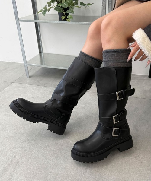 WEGO(ウィゴー)の「WEGO/サイドベルトロングブーツ(ブーツ・レディース・ブラック/ベージュ・SMALL/MEDIUM/LARGE)」の8枚目の写真