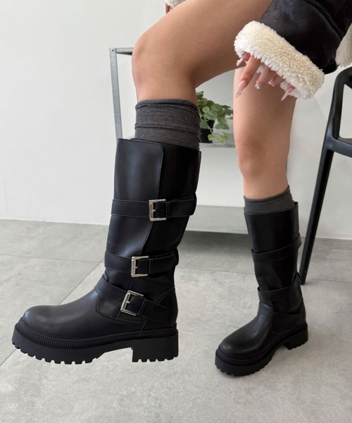 WEGO(ウィゴー)の「WEGO/サイドベルトロングブーツ(ブーツ・レディース・ブラック/ベージュ・SMALL/MEDIUM/LARGE)」の6枚目の写真
