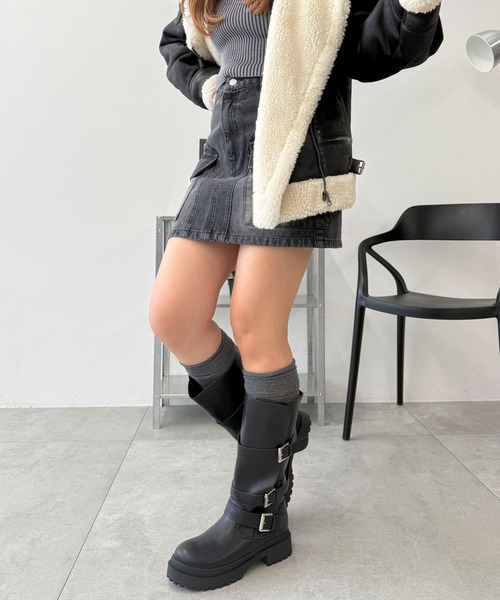 WEGO(ウィゴー)の「WEGO/サイドベルトロングブーツ(ブーツ・レディース・ブラック/ベージュ・SMALL/MEDIUM/LARGE)」の5枚目の写真