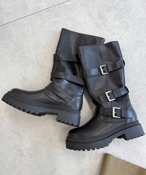 WEGO(ウィゴー)の「WEGO/サイドベルトロングブーツ(ブーツ・レディース・ブラック/ベージュ・SMALL/MEDIUM/LARGE)」の7枚目の写真