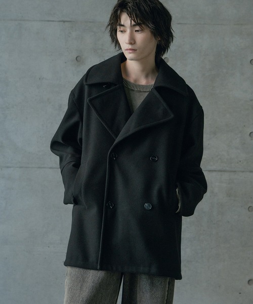 RATTLE TRAP（ラトルトラップ）の「フェイクメルトンオーバーサイズビッグカラーピーコート（ブルゾン・メンズ・グレー/ブラック・M/L）」の2枚目の写真