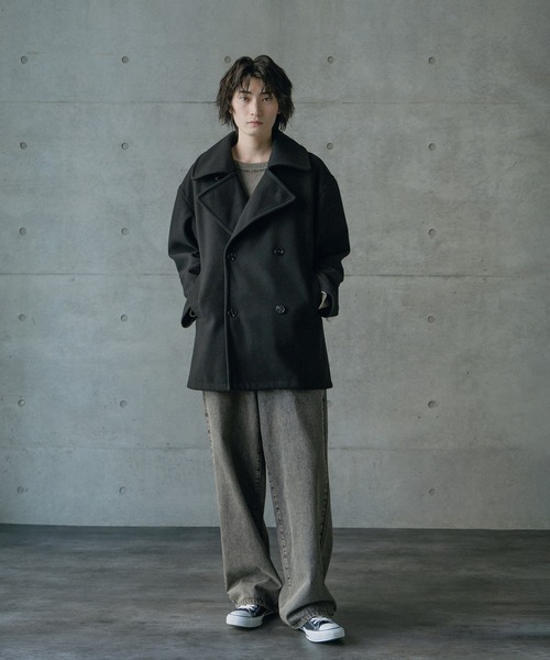 RATTLE TRAP（ラトルトラップ）の「フェイクメルトンオーバーサイズビッグカラーピーコート（ブルゾン・メンズ・グレー/ブラック・M/L）」の3枚目の写真