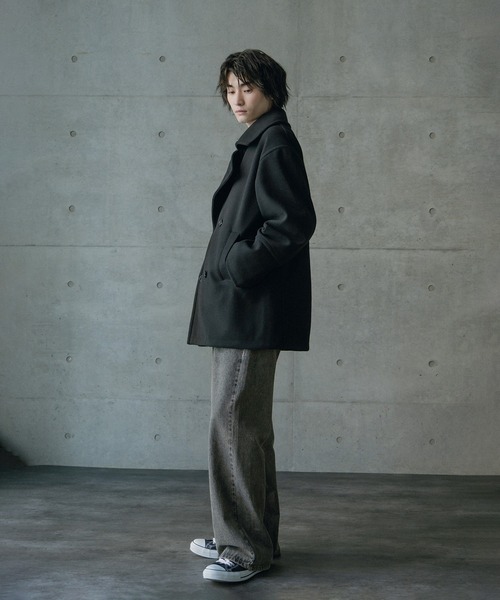 RATTLE TRAP（ラトルトラップ）の「フェイクメルトンオーバーサイズビッグカラーピーコート（ブルゾン・メンズ・グレー/ブラック・M/L）」の5枚目の写真