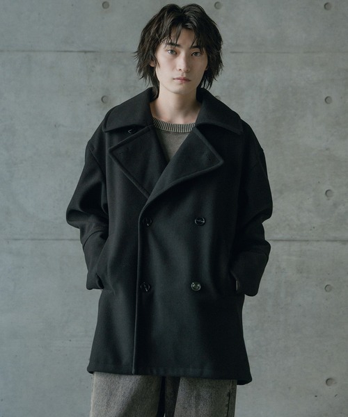 RATTLE TRAP（ラトルトラップ）の「フェイクメルトンオーバーサイズビッグカラーピーコート（ブルゾン・メンズ・グレー/ブラック・M/L）」の7枚目の写真