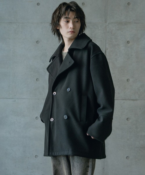 RATTLE TRAP（ラトルトラップ）の「フェイクメルトンオーバーサイズビッグカラーピーコート（ブルゾン・メンズ・グレー/ブラック・M/L）」の8枚目の写真