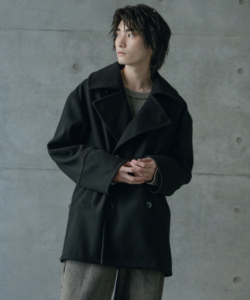 RATTLE TRAP（ラトルトラップ）の「フェイクメルトンオーバーサイズビッグカラーピーコート（ブルゾン・メンズ・グレー/ブラック・M/L）」の9枚目の写真