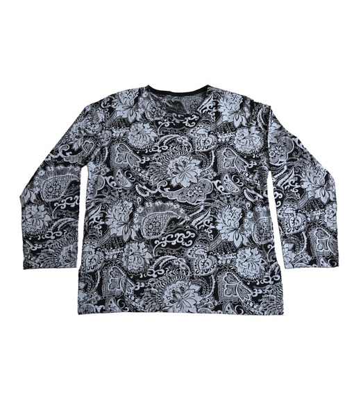 MARAI（マーライ）の「ボタニカル柄 キーネック長袖プルオーバー（Tシャツ/カットソー・レディース・ブラック/ネイビー/グリーン・FREE）」の2枚目の写真