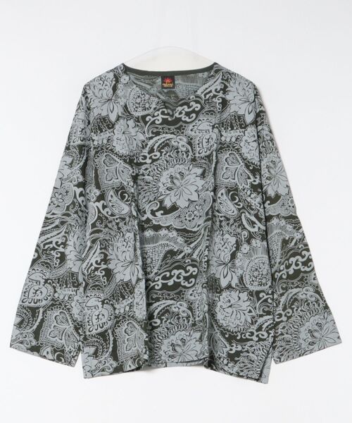MARAI（マーライ）の「ボタニカル柄 キーネック長袖プルオーバー（Tシャツ/カットソー・レディース・ブラック/ネイビー/グリーン・FREE）」の6枚目の写真