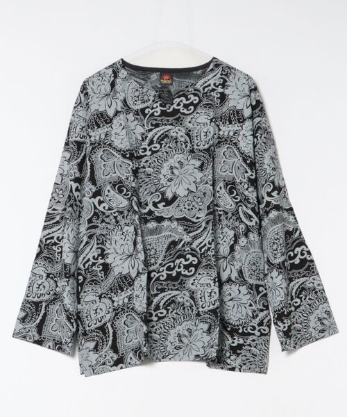 MARAI（マーライ）の「ボタニカル柄 キーネック長袖プルオーバー（Tシャツ/カットソー・レディース・ブラック/ネイビー/グリーン・FREE）」の7枚目の写真