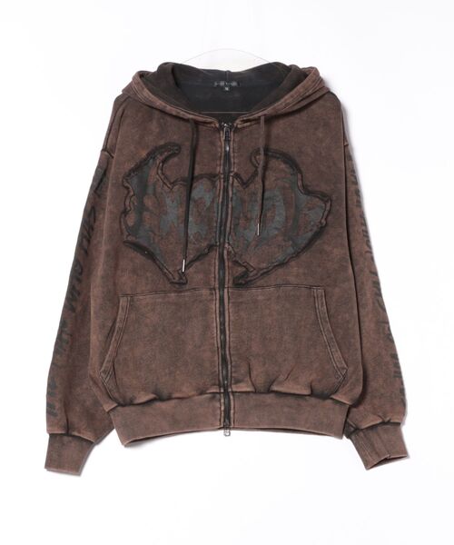 ８(eight)（エイト）の「グランジ加工ZIPプルパーカー（パーカー・メンズ・ホワイト/ブラウン/チャコールグレー・MEDIUM/LARGE）」の3枚目の写真