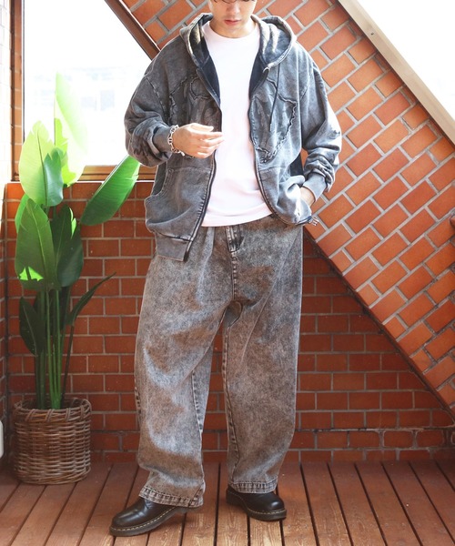 ８(eight)（エイト）の「グランジ加工ZIPプルパーカー（パーカー・メンズ・ホワイト/ブラウン/チャコールグレー・MEDIUM/LARGE）」の18枚目の写真