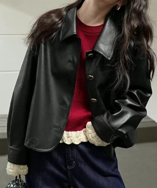 Teem Store(チームストア)の「裾フリルクルーネックニット 重ね着 レイヤード(ニット/セーター・レディース・アイボリー/ブラック/グレー/ワイン・F)」の16枚目の写真