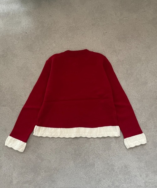 Teem Store(チームストア)の「裾フリルクルーネックニット 重ね着 レイヤード(ニット/セーター・レディース・アイボリー/ブラック/グレー/ワイン・F)」の21枚目の写真