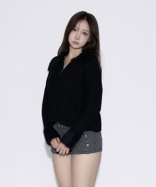 tinkerend(ティンカーエンド)の「Polo Shaggy Double Zip Knit / ポロシャギーダブルジップニット(ニット/セーター・レディース・グレー/ブラック・FREE)」の19枚目の写真