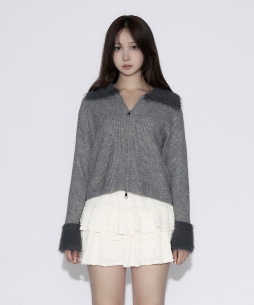 tinkerend(ティンカーエンド)の「Polo Shaggy Double Zip Knit / ポロシャギーダブルジップニット(ニット/セーター・レディース・グレー/ブラック・FREE)」の10枚目の写真