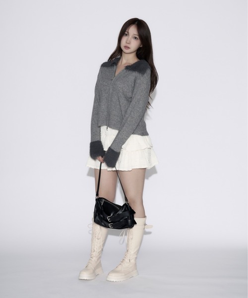 tinkerend(ティンカーエンド)の「Polo Shaggy Double Zip Knit / ポロシャギーダブルジップニット(ニット/セーター・レディース・グレー/ブラック・FREE)」の14枚目の写真