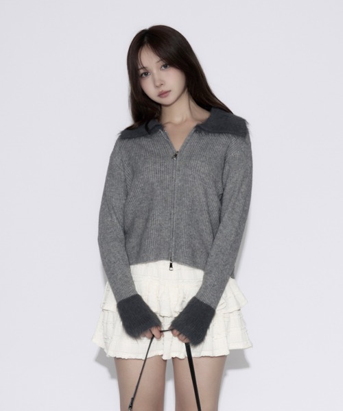tinkerend(ティンカーエンド)の「Polo Shaggy Double Zip Knit / ポロシャギーダブルジップニット(ニット/セーター・レディース・グレー/ブラック・FREE)」の11枚目の写真