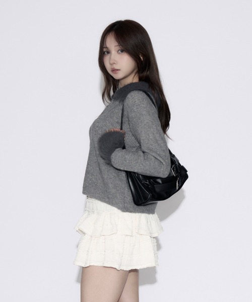 tinkerend(ティンカーエンド)の「Polo Shaggy Double Zip Knit / ポロシャギーダブルジップニット(ニット/セーター・レディース・グレー/ブラック・FREE)」の12枚目の写真