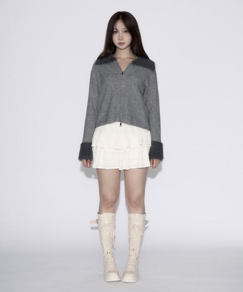 tinkerend(ティンカーエンド)の「Polo Shaggy Double Zip Knit / ポロシャギーダブルジップニット(ニット/セーター・レディース・グレー/ブラック・FREE)」の13枚目の写真