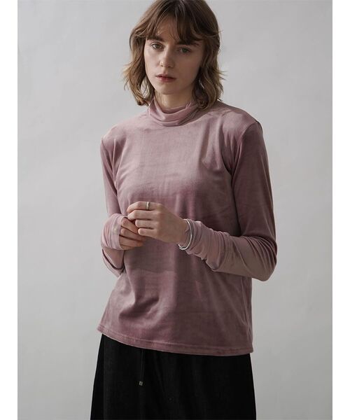 :ETHROF（イーサオブ）の「TULLE DOCKING VELOUR TOPS（Tシャツ/カットソー・レディース・フューシャピンク/ブラック/チャコール・MEDIUM）」の4枚目の写真