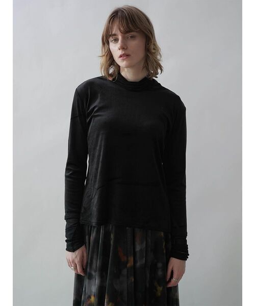 :ETHROF（イーサオブ）の「TULLE DOCKING VELOUR TOPS（Tシャツ/カットソー・レディース・フューシャピンク/ブラック/チャコール・MEDIUM）」の6枚目の写真