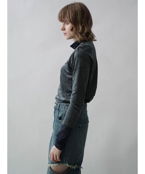 :ETHROF（イーサオブ）の「TULLE DOCKING VELOUR TOPS（Tシャツ/カットソー・レディース・フューシャピンク/ブラック/チャコール・MEDIUM）」の10枚目の写真