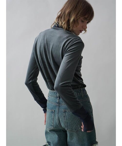 :ETHROF（イーサオブ）の「TULLE DOCKING VELOUR TOPS（Tシャツ/カットソー・レディース・フューシャピンク/ブラック/チャコール・MEDIUM）」の11枚目の写真