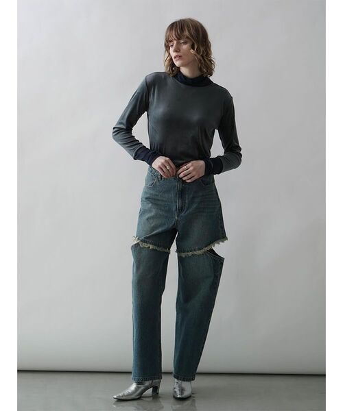 :ETHROF（イーサオブ）の「TULLE DOCKING VELOUR TOPS（Tシャツ/カットソー・レディース・フューシャピンク/ブラック/チャコール・MEDIUM）」の12枚目の写真
