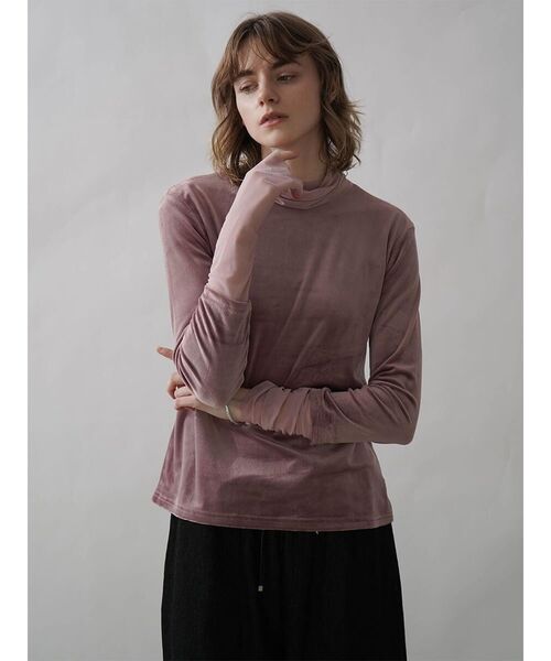 :ETHROF（イーサオブ）の「TULLE DOCKING VELOUR TOPS（Tシャツ/カットソー・レディース・フューシャピンク/ブラック/チャコール・MEDIUM）」の3枚目の写真
