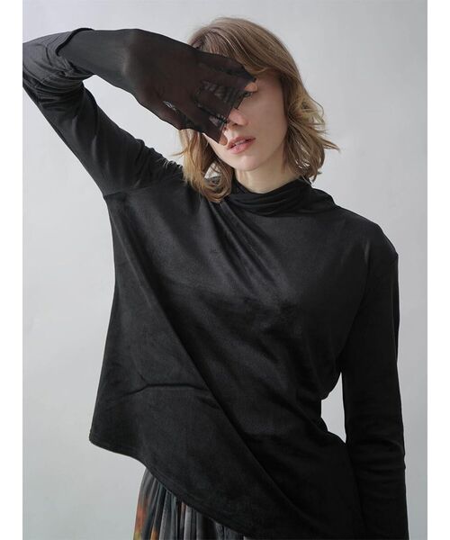 :ETHROF（イーサオブ）の「TULLE DOCKING VELOUR TOPS（Tシャツ/カットソー・レディース・フューシャピンク/ブラック/チャコール・MEDIUM）」の2枚目の写真