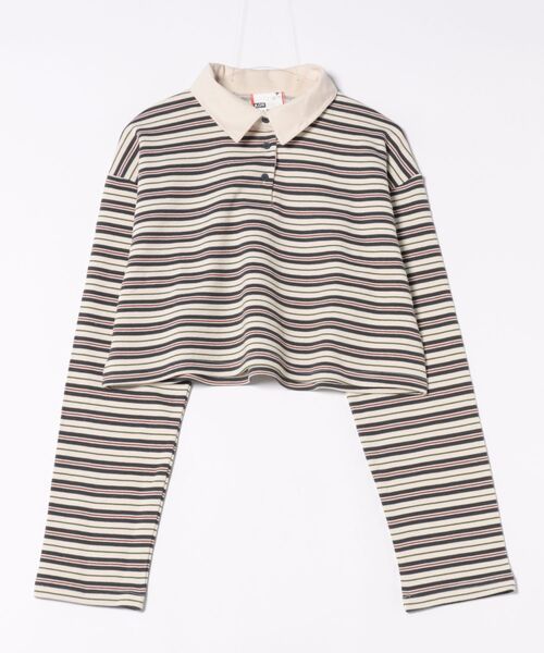 セール】a.p.o.v. ボーダー甘編み裏毛クロップドラガーシャツ（Tシャツ