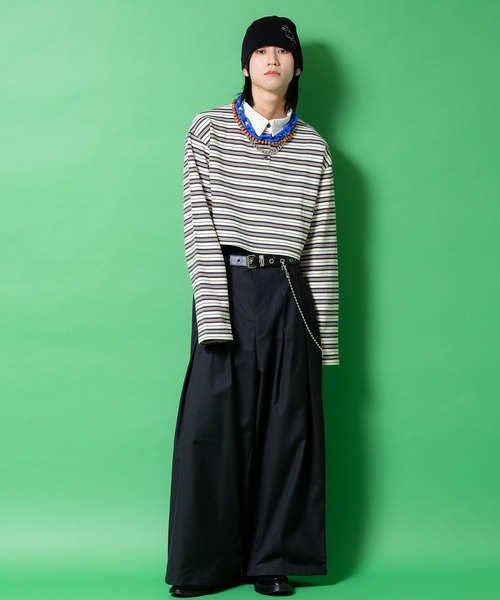 a.p.o.v.(エーピーオービー)の「a.p.o.v. ボーダー甘編み裏毛クロップドラガーシャツ(Tシャツ/カットソー・メンズ・ネイビー/インディゴブルー/ブラウン・ONESIZE)」の8枚目の写真