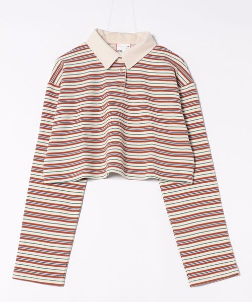 a.p.o.v.(エーピーオービー)の「a.p.o.v. ボーダー甘編み裏毛クロップドラガーシャツ(Tシャツ/カットソー・メンズ・ネイビー/インディゴブルー/ブラウン・ONESIZE)」の11枚目の写真