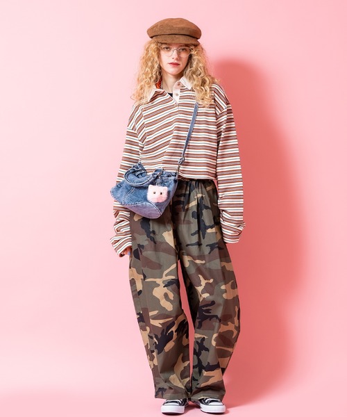 a.p.o.v.(エーピーオービー)の「a.p.o.v. ボーダー甘編み裏毛クロップドラガーシャツ(Tシャツ/カットソー・メンズ・ネイビー/インディゴブルー/ブラウン・ONESIZE)」の10枚目の写真