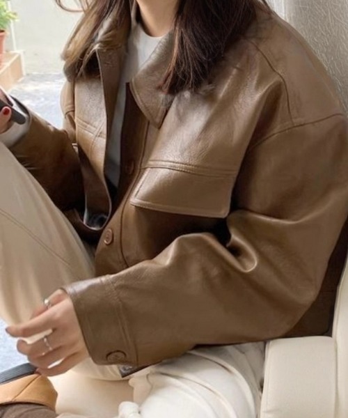 cammie(キャミー)の「フェイクレザーコーチジャケット(その他アウター・レディース・ブラック/キャメル・M/L)」の1枚目の写真