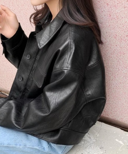 cammie(キャミー)の「フェイクレザーコーチジャケット(その他アウター・レディース・ブラック/キャメル・M/L)」の5枚目の写真