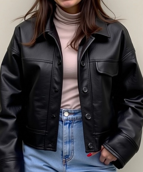 cammie(キャミー)の「フェイクレザーコーチジャケット(その他アウター・レディース・ブラック/キャメル・M/L)」の3枚目の写真