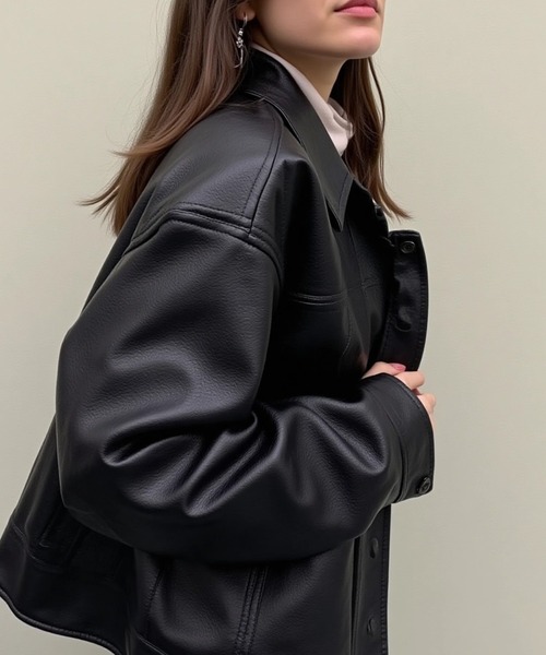 cammie(キャミー)の「フェイクレザーコーチジャケット(その他アウター・レディース・ブラック/キャメル・M/L)」の4枚目の写真