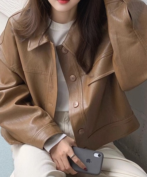 cammie(キャミー)の「フェイクレザーコーチジャケット(その他アウター・レディース・ブラック/キャメル・M/L)」の6枚目の写真