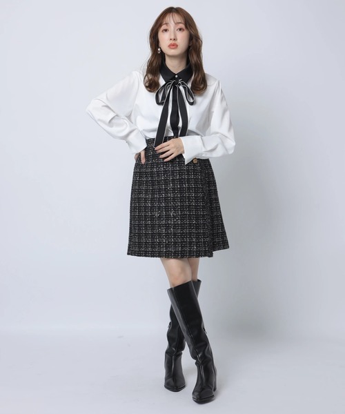 【新品】アプワイザーリッシェ ラップ風ツイードスカート ライトグレー　M 新品♪アプワイザーリッシェ ラップツイードジャンスカ ライトグレー