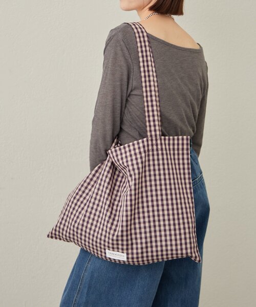 Omekashi（オメカシ）の「チェックトートBAG（トートバッグ・レディース・ベージュ/パープル/グリーン/ブラック/オフホワイト/ピンク・ONE SIZE）」の5枚目の写真