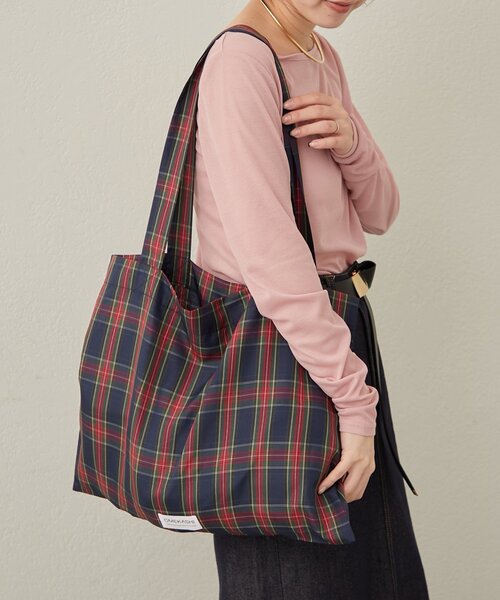 Omekashi（オメカシ）の「チェックトートBAG（トートバッグ・レディース・ベージュ/パープル/グリーン/ブラック/オフホワイト/ピンク・ONE SIZE）」の15枚目の写真