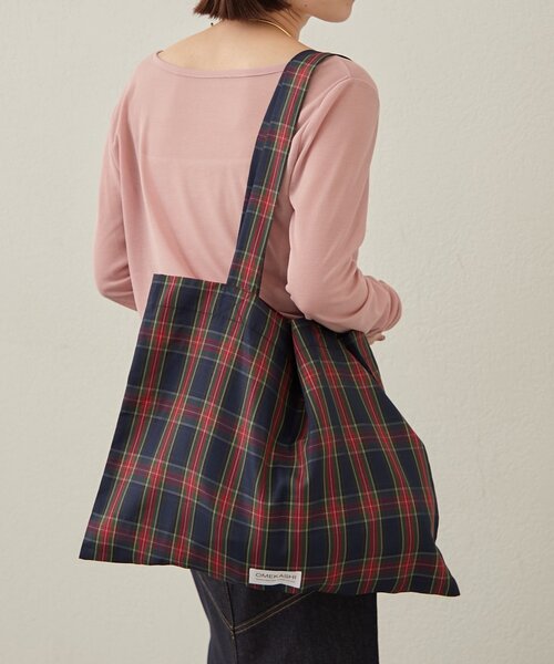 Omekashi（オメカシ）の「チェックトートBAG（トートバッグ・レディース・ベージュ/パープル/グリーン/ブラック/オフホワイト/ピンク・ONE SIZE）」の17枚目の写真