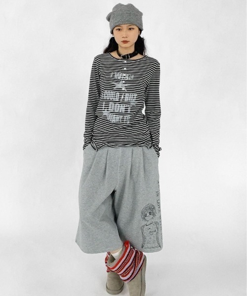 Lis ardent(リスアルダン)の「ボーダー2WAYレイヤードトップス/キャミ×ロンTセット(Tシャツ/カットソー・レディース・グレー/ブラック・M)」の4枚目の写真