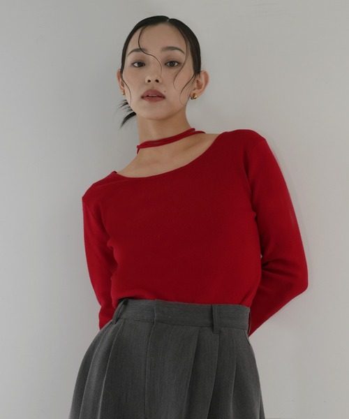 hellam(へラム)の「マルチウェイチョーカーニット(Tシャツ/カットソー・レディース・ブラウン/レッド/アイボリー/ブラック・FREE)」の4枚目の写真