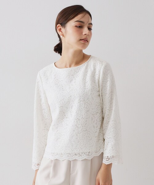 OPAQUE.CLIP（オペークドットクリップ）の「≪通勤・セレモニー対応≫ レースブラウス【洗濯機OK】（シャツ/ブラウス・レディース・ホワイト・42/40/38/36）」の6枚目の写真